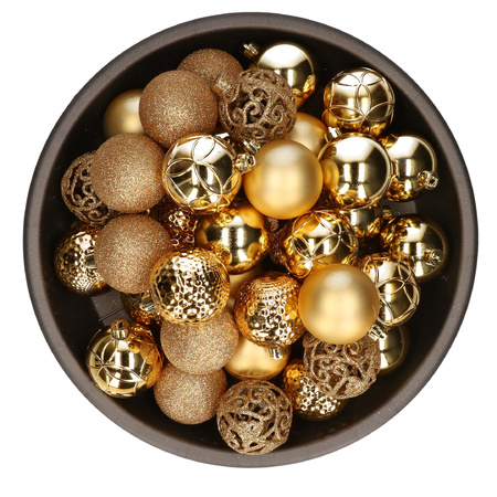 37x pcs plastic christmas baubles gold 6 cm shiny/matte/glitter mix