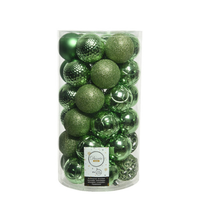 74x pcs plastic christmas baubles champagne and green 6 cm