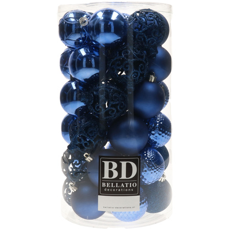 37x stuks kunststof kerstballen kobalt blauw 6 cm glans/mat/glitter mix