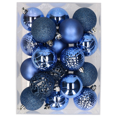 37x stuks kunststof kerstballen konings blauw 6 cm