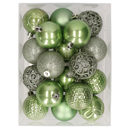 37x stuks kunststof kerstballen lichtgroen 6 cm glans/mat/glitter mix