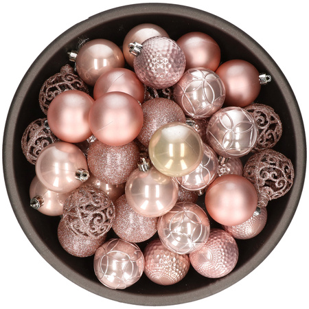 37x stuks kunststof kerstballen lichtroze (blush pink) 6 cm glans/mat/glitter mix
