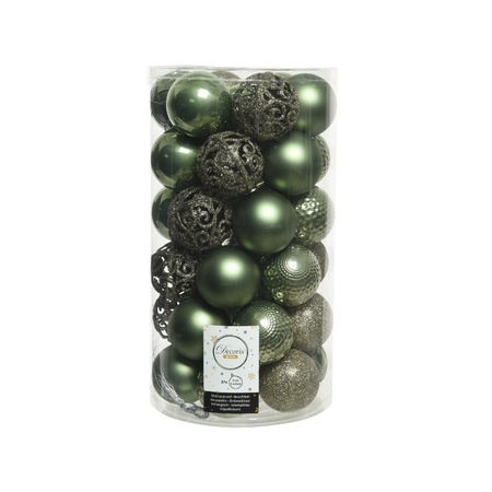 37x stuks kunststof kerstballen mos groen 6 cm glans/mat/glitter mix