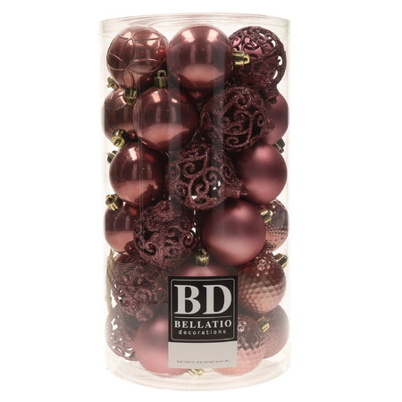 74x stuks kunststof kerstballen mix van ijsblauw en velvet roze 6 cm