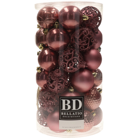 37x stuks kunststof kerstballen oudroze (velvet pink) 6 cm glans/mat/glitter mix