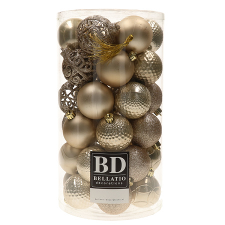 37x pcs plastic christmas baubles pearl/champagne 6 cm shiny/matte/glitter mix