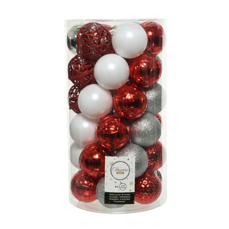 37x stuks kunststof kerstballen zilver/rood/wit 6 cm mat/glans/glitter