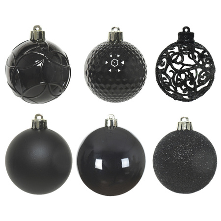 37x stuks kunststof kerstballen zwart 6 cm glans/mat/glitter mix