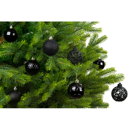 37x pcs plastic christmas baubles black 6 cm shiny/matte/glitter mix