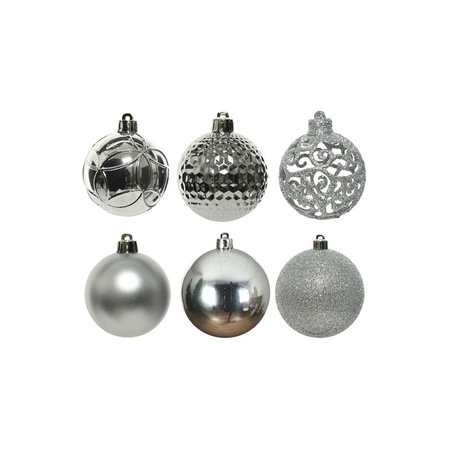 37x Kunststof kerstballen mix zilver 6 cm kerstboom versiering/decoratie
