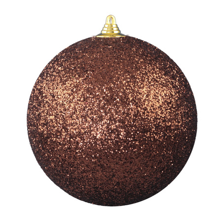 3x Bruine grote decoratie kerstballen met glitter kunststof 25 cm