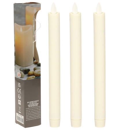 3x Cream white Led dinner candles rustic 23 cm