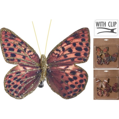 3x decoration butterflies red/brown/gold 
