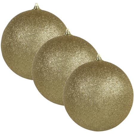 3x Gouden grote kerstballen met glitter kunststof 13,5 cm
