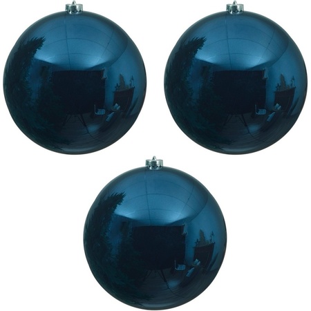 3x Grote raam/deur/kerstboom decoratie donkerblauwe kerstballen 14 cm glans