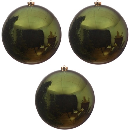 3x Large christmas baubles pine green 20 cm