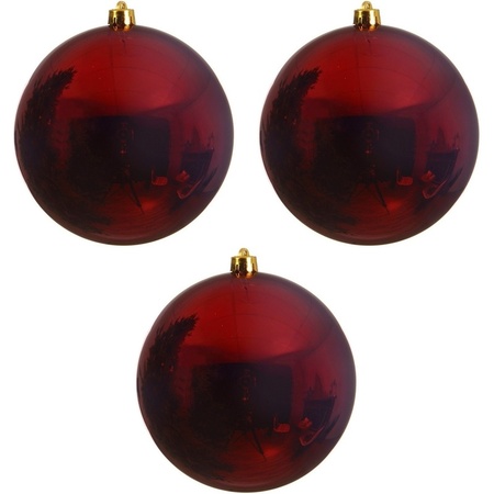 3x Large christmas baubles dark red 14 cm