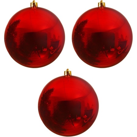 3x Grote raam/deur/kerstboom decoratie rode kerstballen 20 cm glans