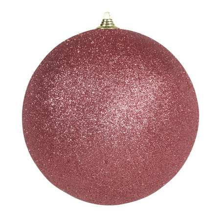 3x Large coral red glitter baubles 18 cm