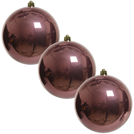 3x Large christmas baubles old/dusty pink 20 cm
