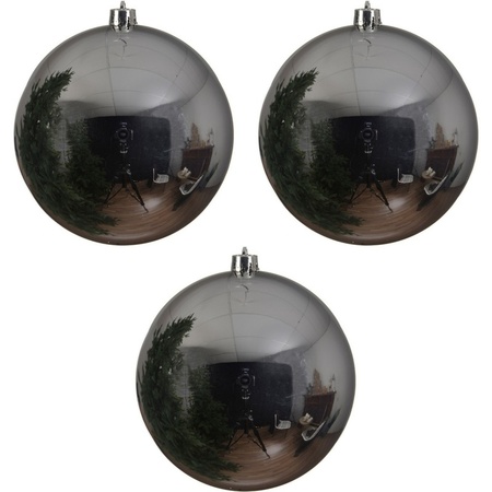 3x Grote raam/deur/kerstboom decoratie zilveren kerstballen 14 cm glans