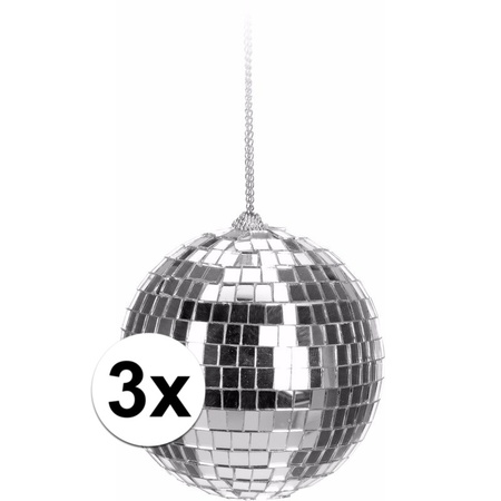 3x Zilveren disco kerstballen 6 cm
