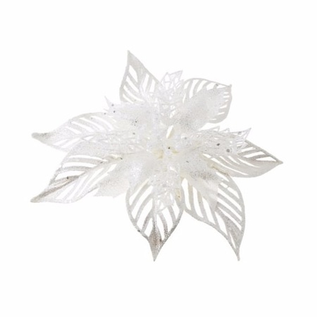 3x Kerstversieringen kerststerren bloemen wit op clip