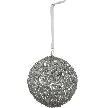 3x Zilveren Kerstbal van linnen 15 cm