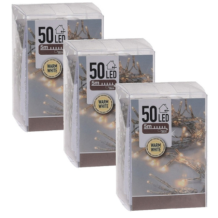 3x Kerstverlichting op batterij warm wit 50 lampjes
