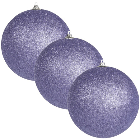 3x Large purple glitter baubles 13,5 cm