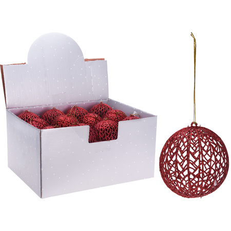 3x Kerstboomversiering rode draad kerstballen met glitters 9 cm