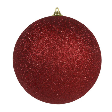 3x Large red glitter baubles 13,5 cm