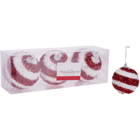 3x stuks gedecoreerde kerstballen rood/wit kunststof 8 cm