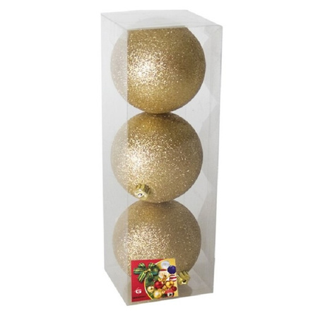 Gerimport Kerstballen - 3 stuks - goudkleurig - glitters - kunststof - 10cm