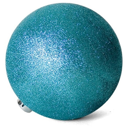 Gerimport Kerstballen - 3 stuks - ijsblauw - glitters - kunststof - 10cm