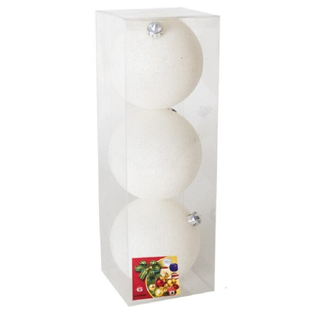 Gerimport Kerstballen - 3 stuks - winter wit - glitters - kunststof - 10cm
