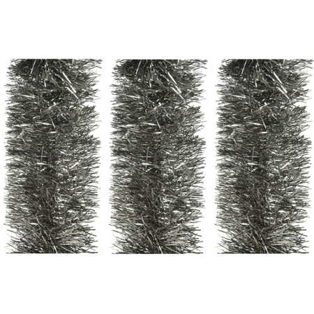 3x stuks kerstboom slingers/lametta guirlandes antraciet (warm grey) 270 x 10 cm