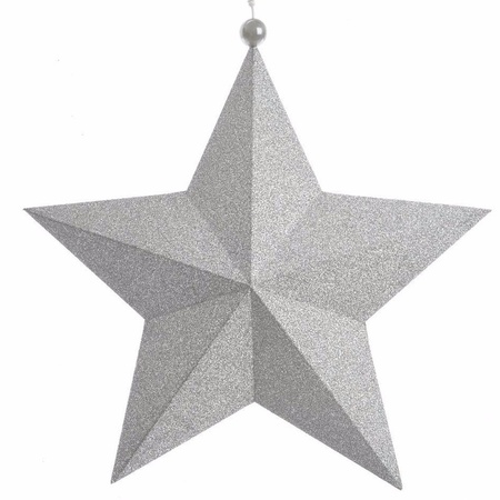 3x pcs christmas hanging decoration silver glitter stars 34 cm