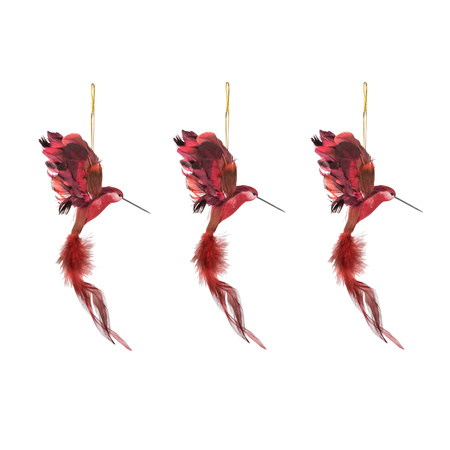 3x stuks kunststof kersthangers kolibrie rood 18 cm kerstornamenten