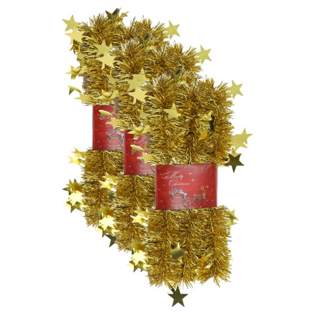 3x stuks lametta kerstslingers met sterretjes goud 200 x 6,5 cm