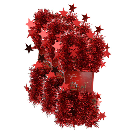 3x stuks lametta kerstslingers met sterretjes rood 200 x 6,5 cm