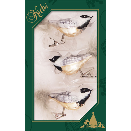 3x stuks luxe glazen decoratie vogels op clip wit/goud/zwart 11 cm