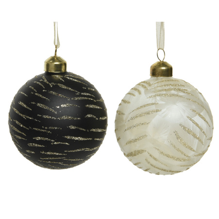 3x stuks luxe glazen kerstballen brass zwart met goud 8 cm