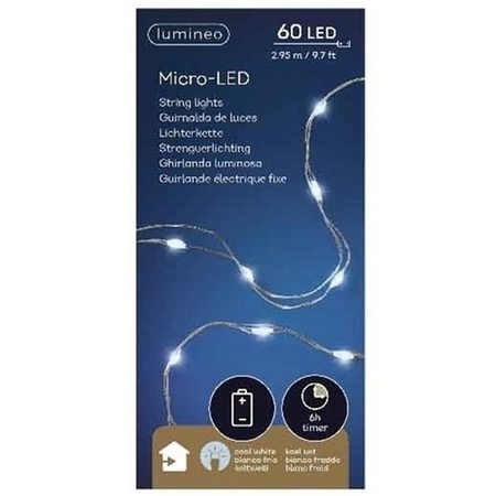 3x Micro Christmas lights on battery clear white 60 lights