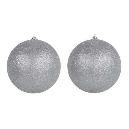 3x Zilveren grote decoratie kerstballen met glitter kunststof 25 cm