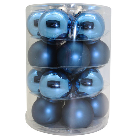 Tube met 20 blauwe kerstballen van glas 6 cm glans en mat
