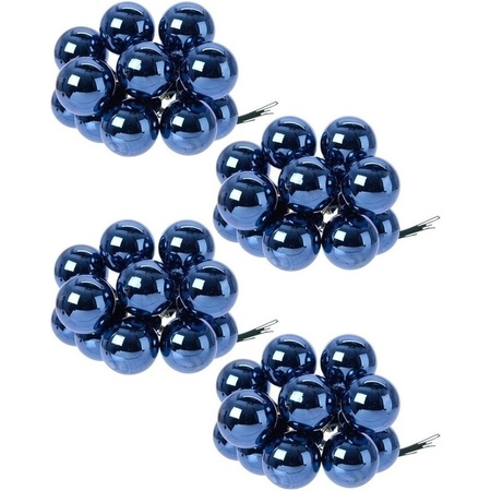 40x Donkerblauwe mini kerststukjes insteek kerstballetjes 2 cm van glas