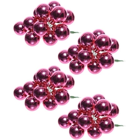 40x Fuchsia roze mini kerststukjes insteek kerstballetjes 2 cm van glas