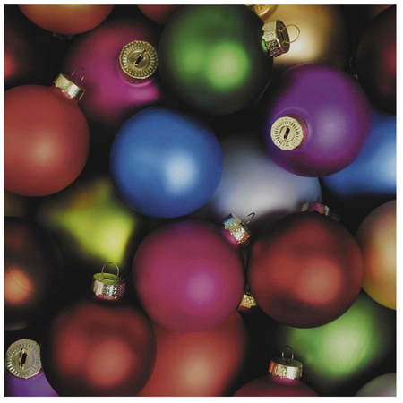 40x Christmas napkins with colored baubles 33 x 33 cm