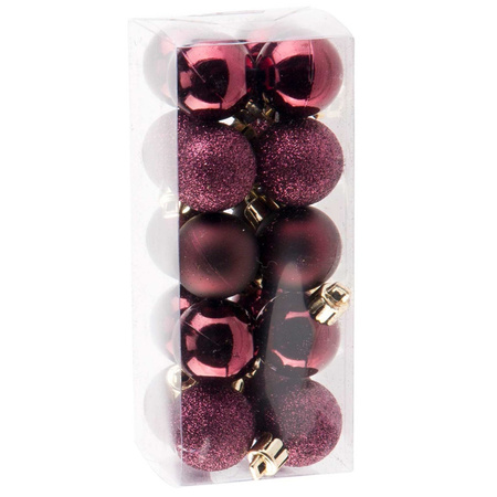 40x Small aubergine pink Christmas baubles 3 cm plastic matte/shimmer